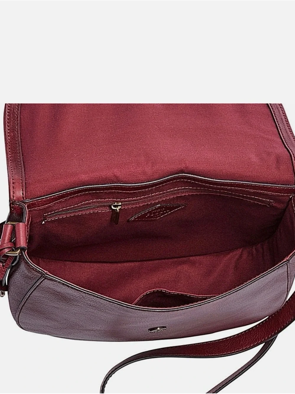 Fossil Emi Leather Saddle Bag Burgundy Tassel Crossbody